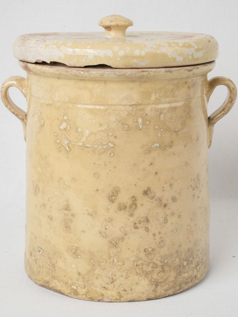 19th-Century Lidded Preserving Pot w/ Yellow Glaze - 13½"