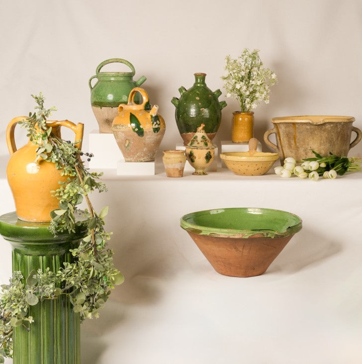 Vintage green glazed pottery pitcher