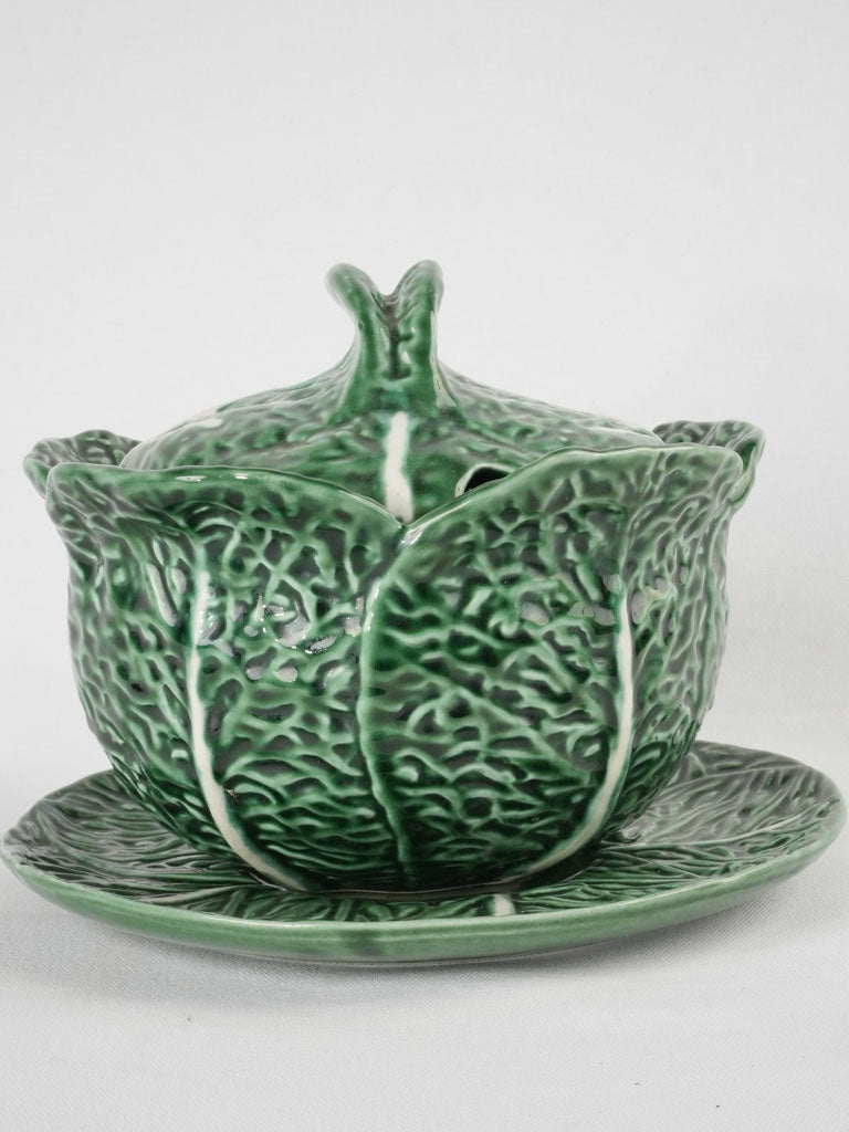 Antique green leafy ceramic tureen