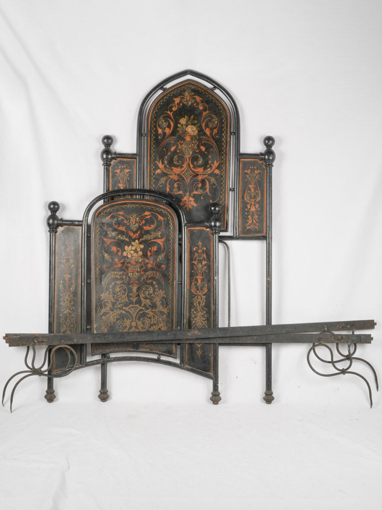 19th-century red-orange floral bed frames