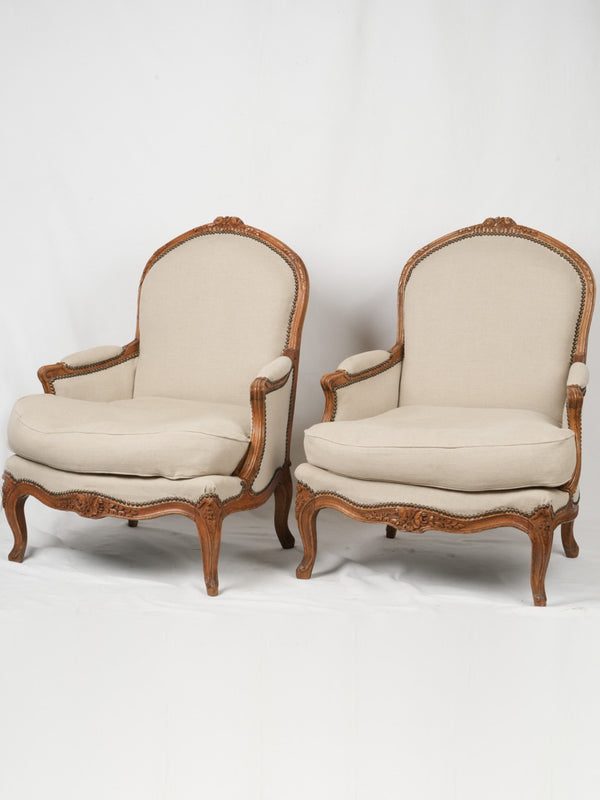 Antique French Louis XV Beige Armchairs