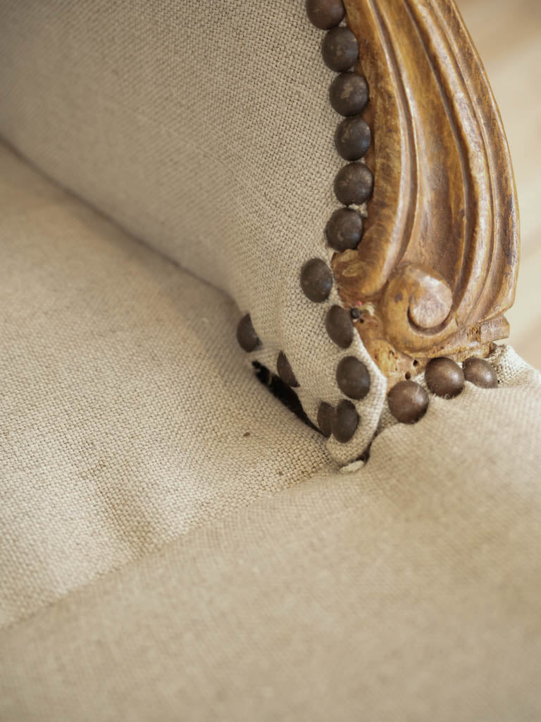 Beige Linen Louis XV Bergère Armchairs