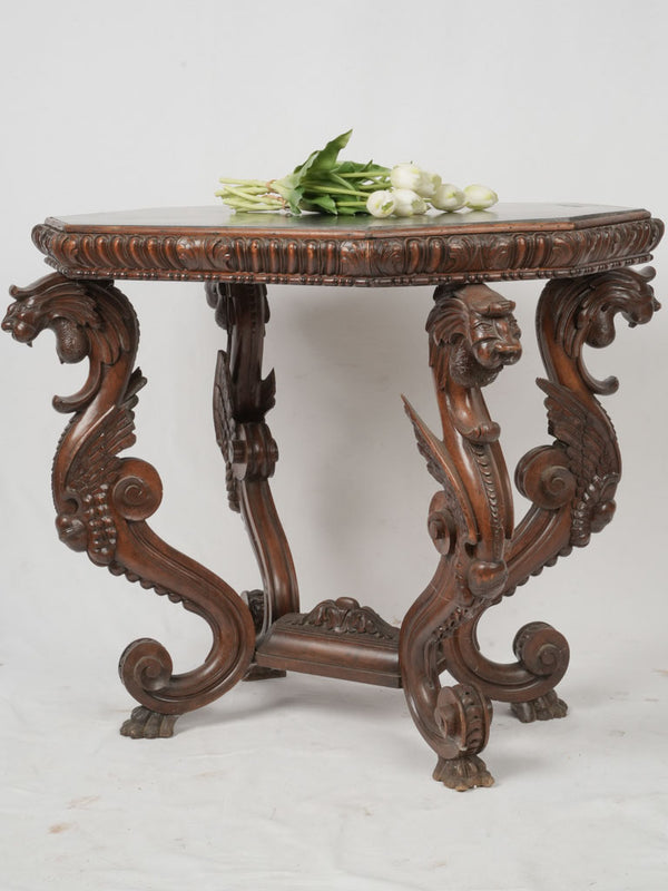 Ornate walnut slate top table