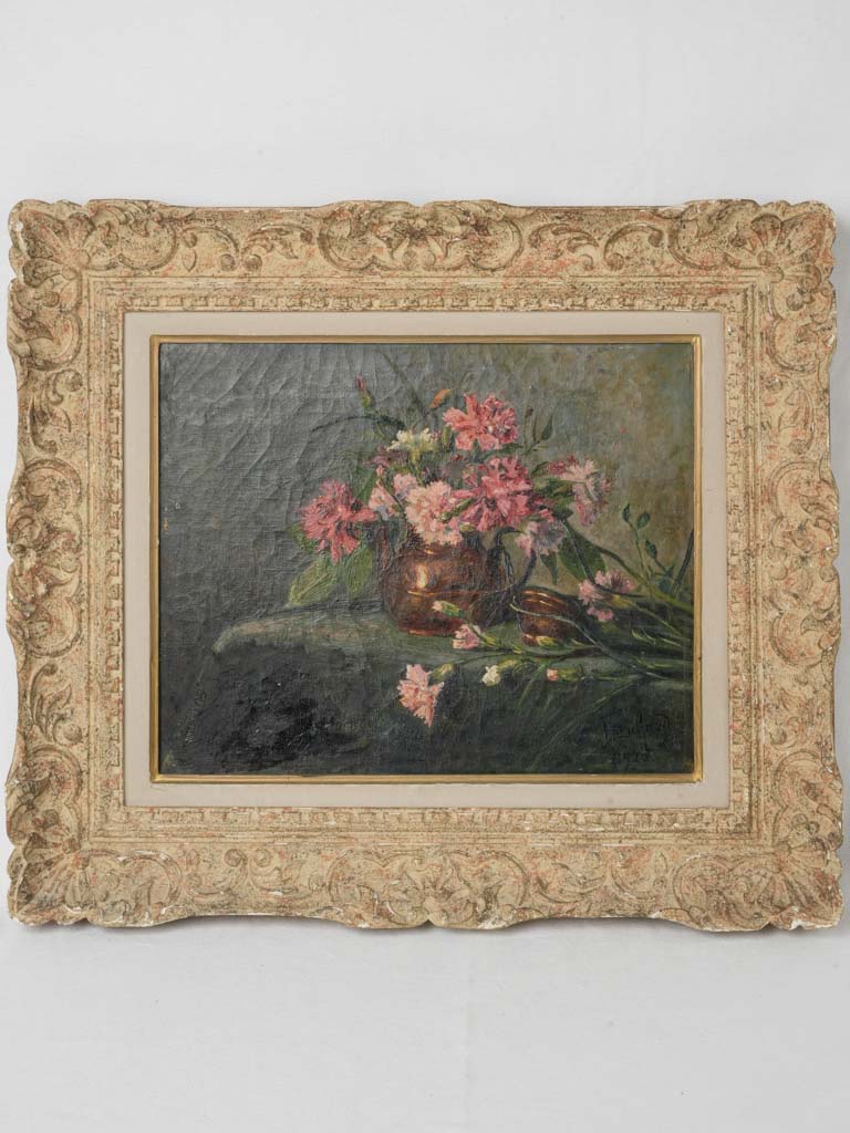 1920 Still Life w/ Pink Carnations in Copper Pot - 23¾"