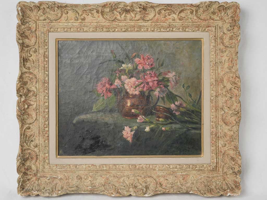 1920 Still Life w/ Pink Carnations in Copper Pot - 23¾"