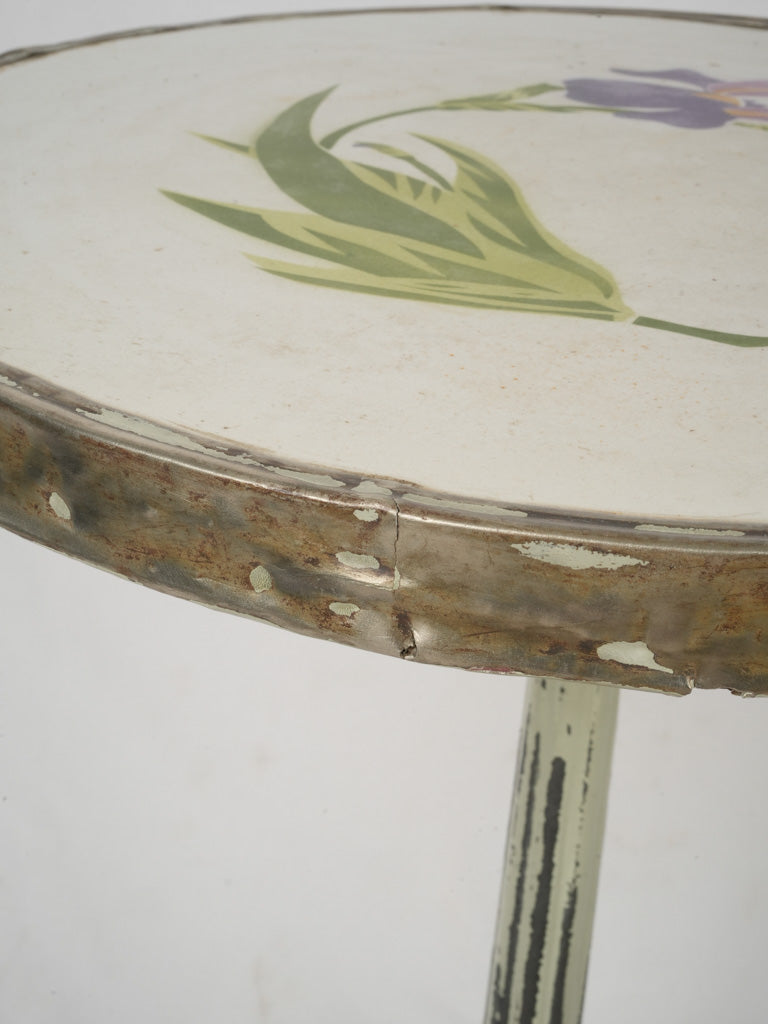 Beautifully hand-painted vintage enamel iris table