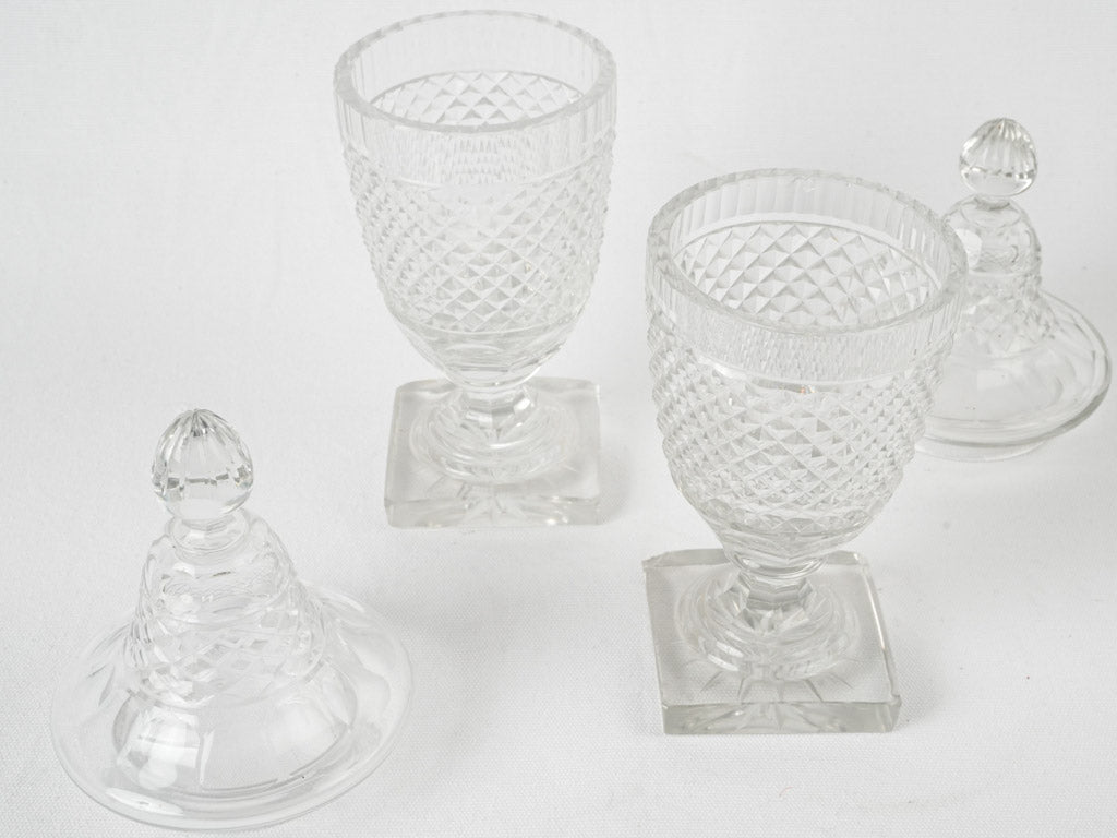 Exquisite etched crystal ginger urns