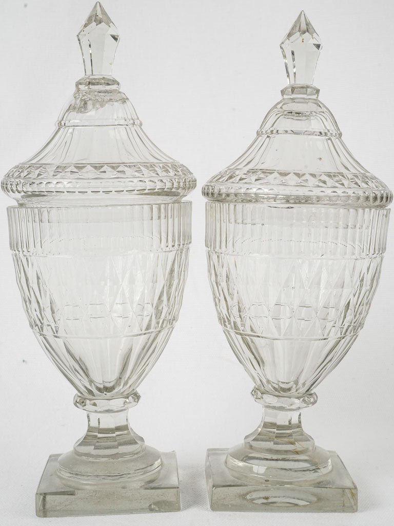 Delicate, vintage crystal ginger urns