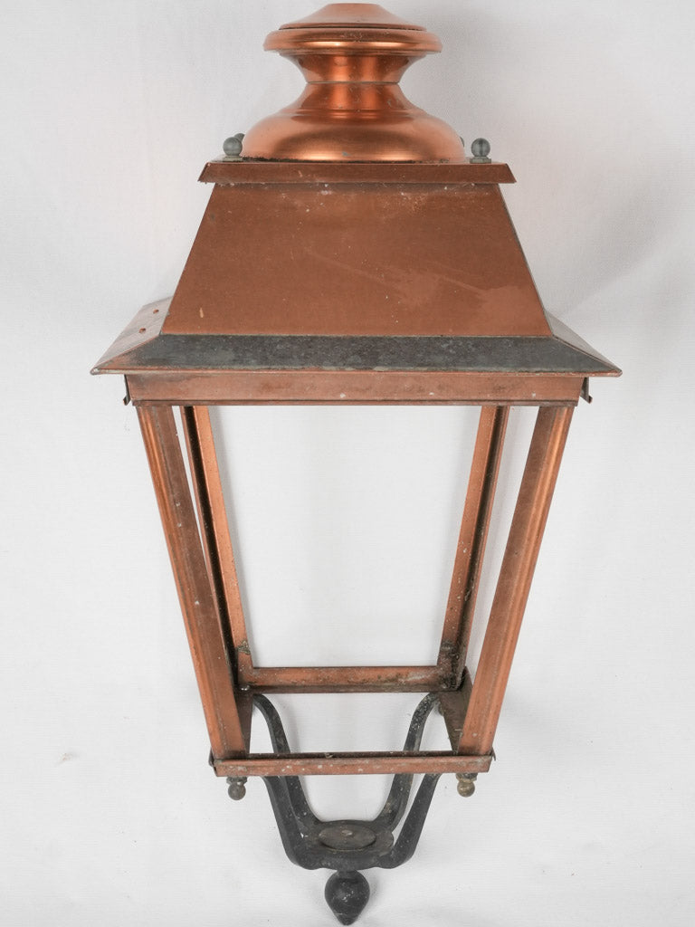 Weathered copper exterior streetlamp fixture