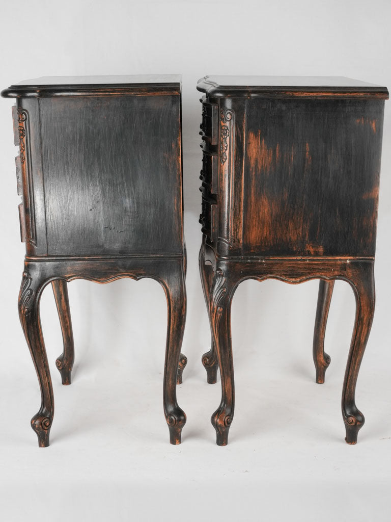 Pair of Louis XV style nightstands w/ black patina