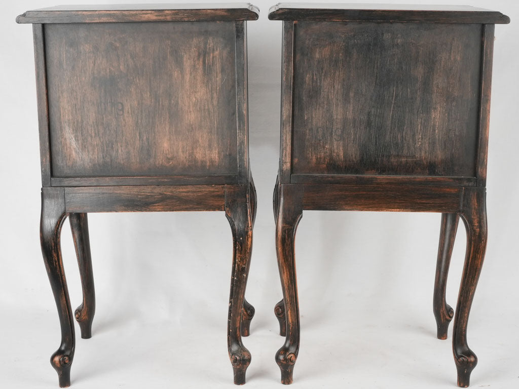 Pair of Louis XV style nightstands w/ black patina