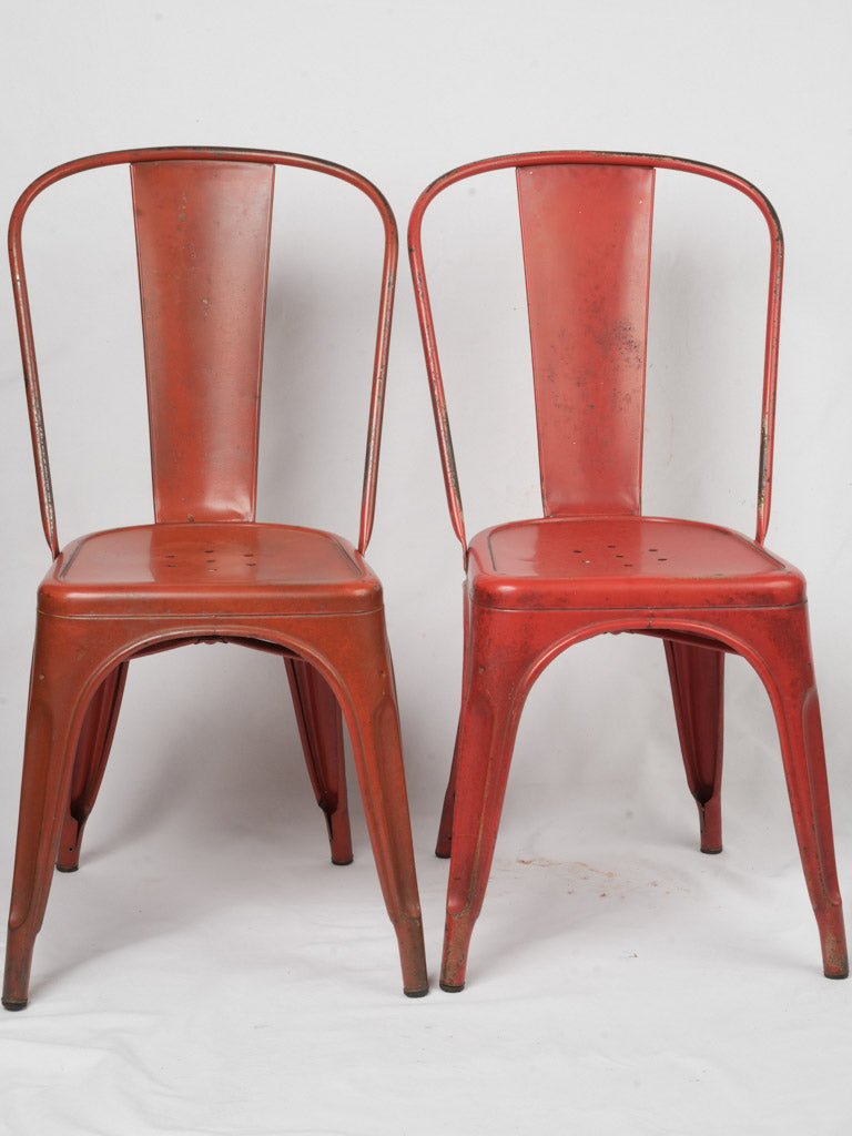 Pair of Red Chairs Attributed To Tolix - Mid-20th Century