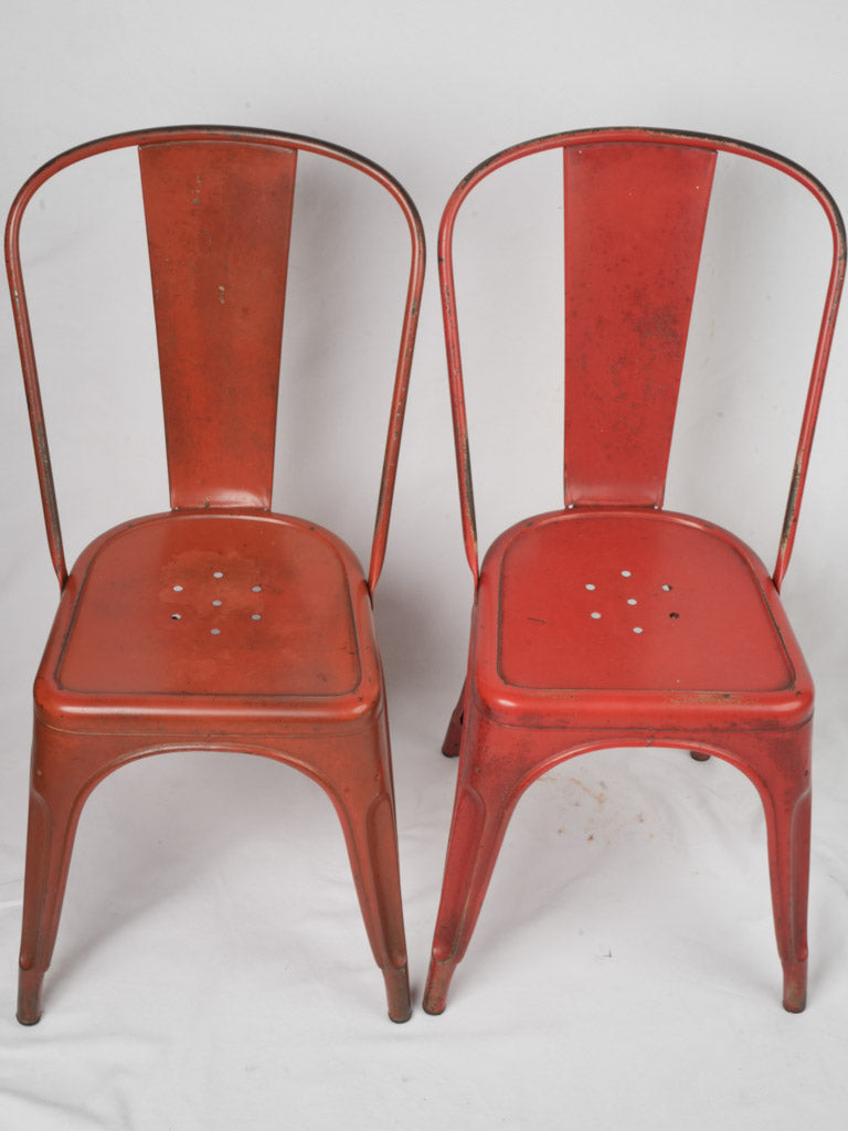 Pair of Red Chairs Attributed To Tolix - Mid-20th Century