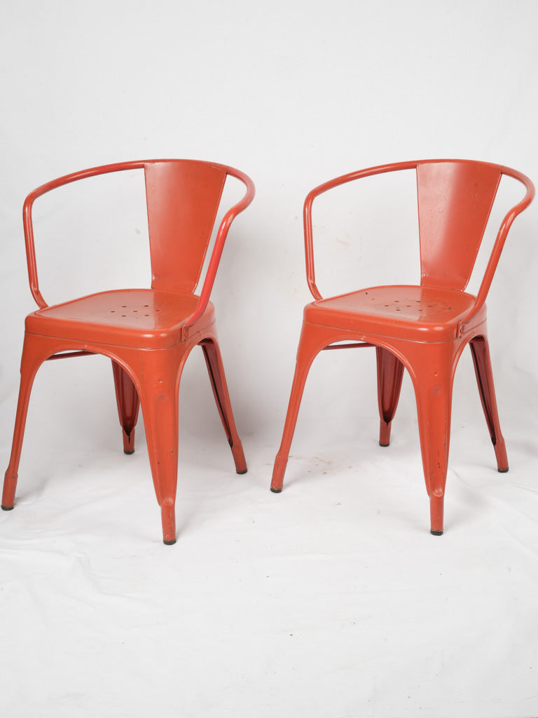 Pair of Vintage Red Tolix-Style Metal Armchairs