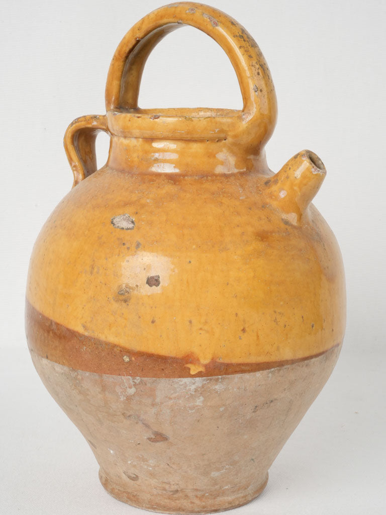 Bright, antique, French, yellow, glazed, terracotta cruche