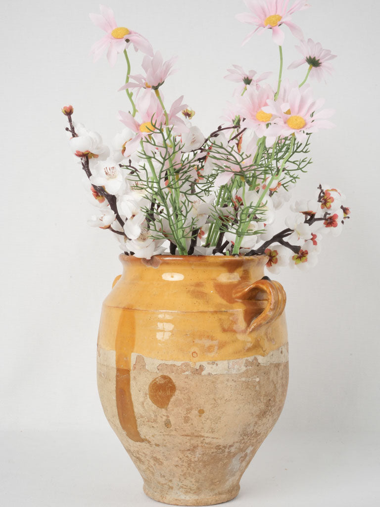 Yellow, vintage, half-glazed, Provencal confit pot