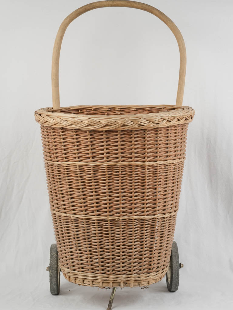 Classic woven bamboo handle wicker trolley