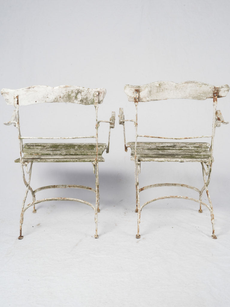 Pair of Antique French Garden Armchairs with Weathered Charm