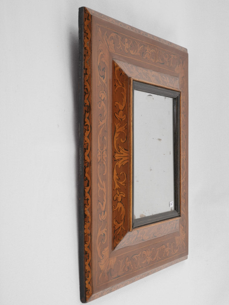 Vintage Alpine wood marquetry mirror