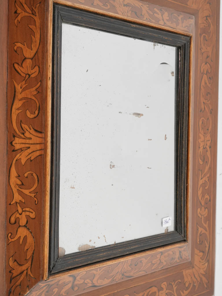 Richly detailed vintage marquetry mirror