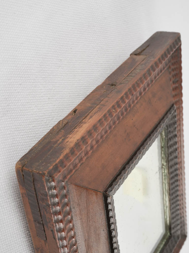 Vintage Wood Guilloché Frame Wall Mirror