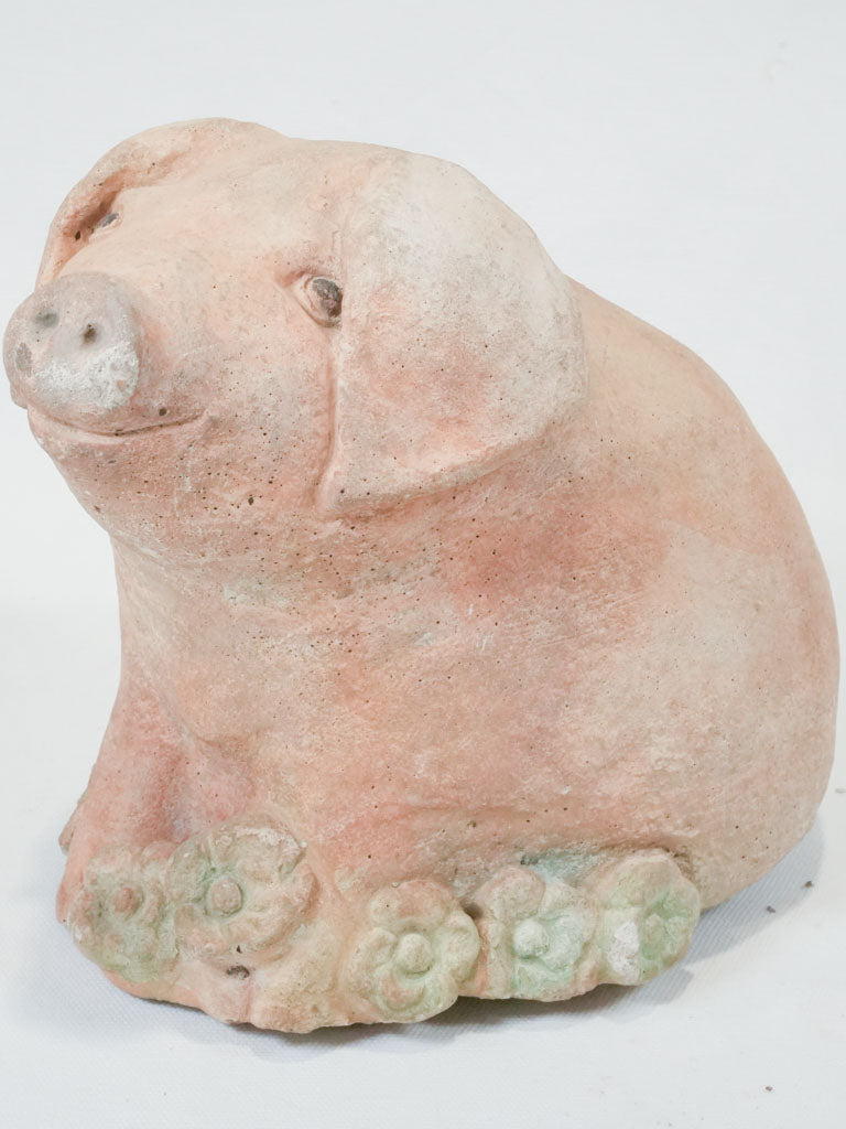 Whimsical concrete garden sitting pig ornament