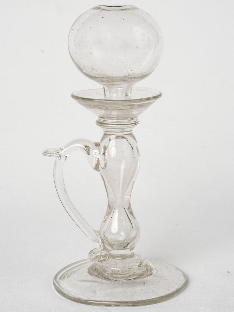 19th-Century French Blown Glass Lacemaker's Oil Lamp 9"