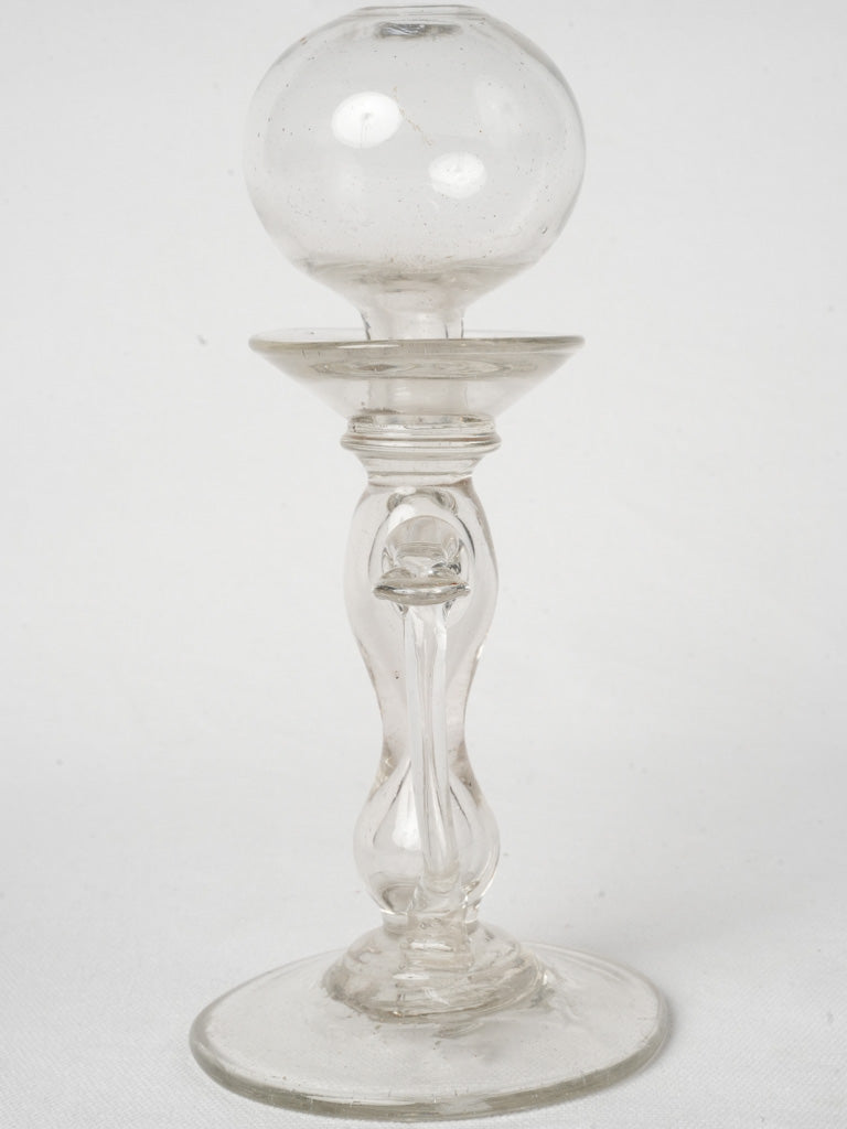 19th-Century French Blown Glass Lacemaker's Oil Lamp 9"