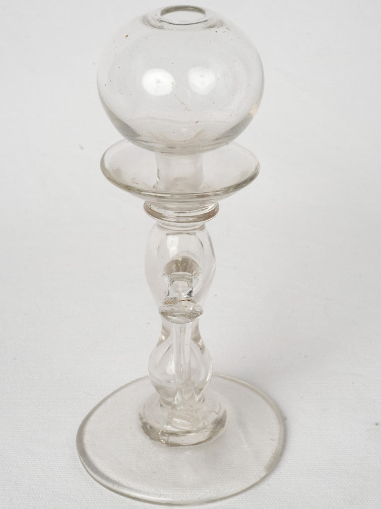 19th-Century French Blown Glass Lacemaker's Oil Lamp 9"