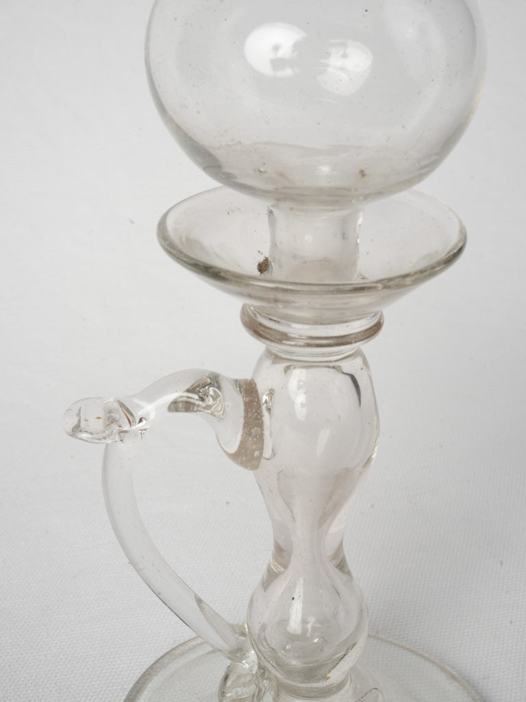 19th-Century French Blown Glass Lacemaker's Oil Lamp 9"