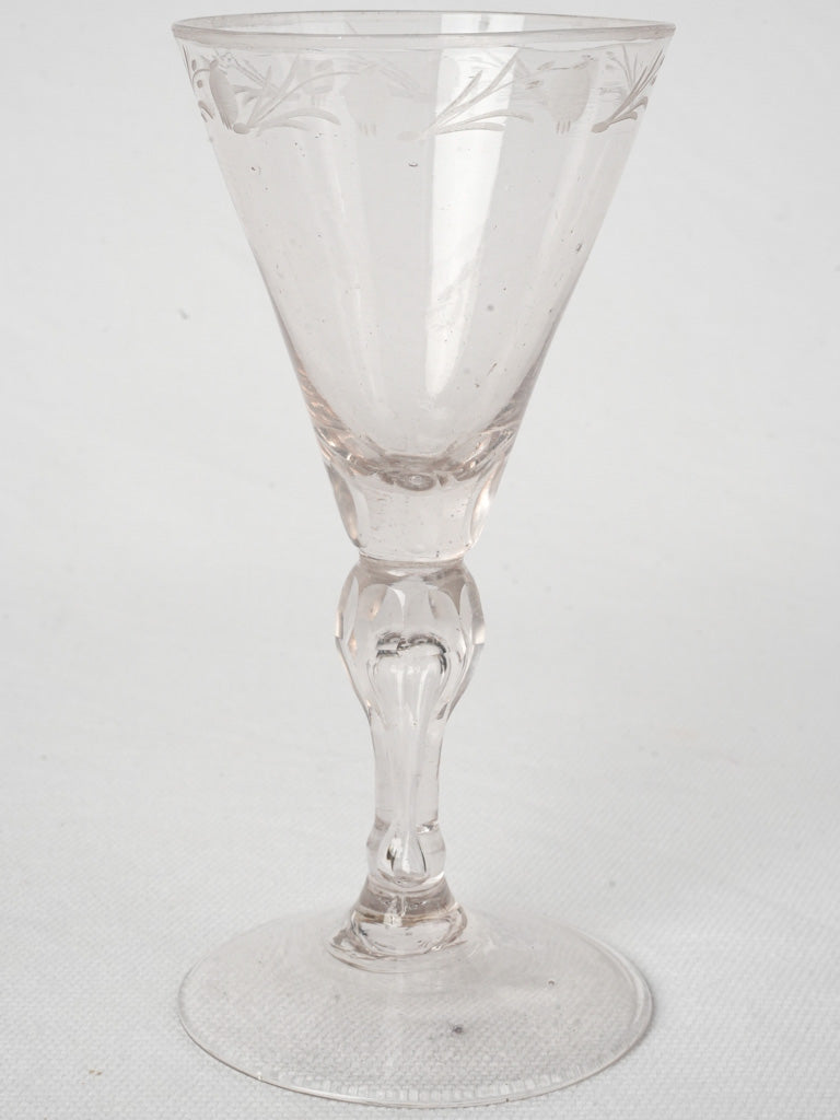 19th-Century French Floral Etched Petite Liqueur Glass