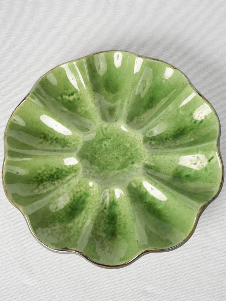 1950s Dieulefit Green Glazed Melon Platter 10¾"