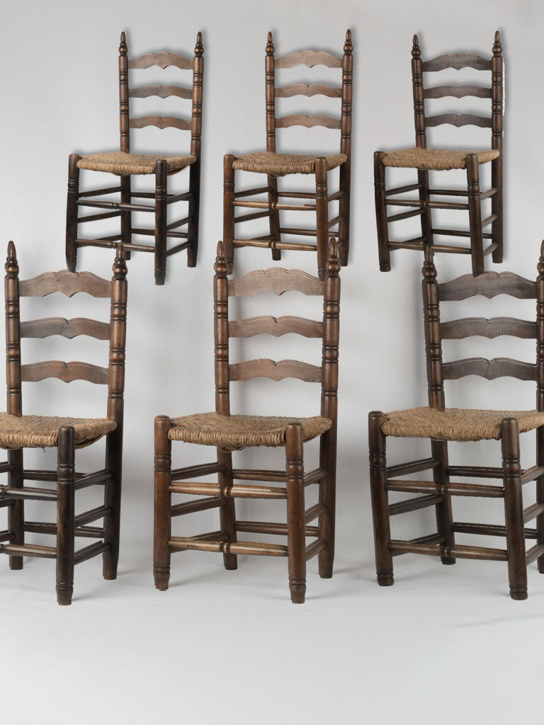 Vintage French walnut ladderback dining chairs