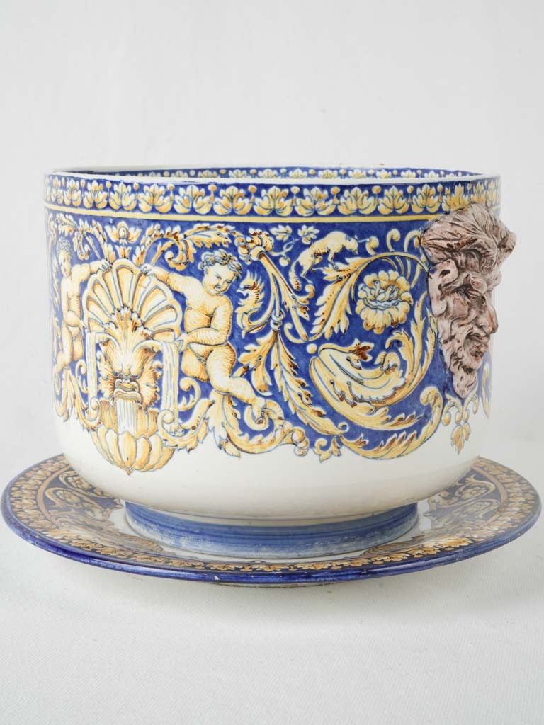 Antique Gien blue floral cachepot