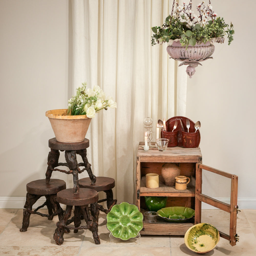 Vintage vine wood primitive stools