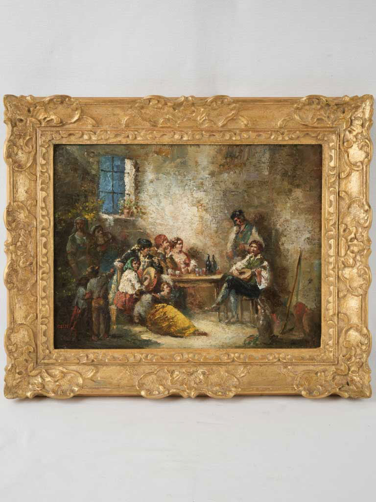 Antique 19th-century oil painting - Tavern