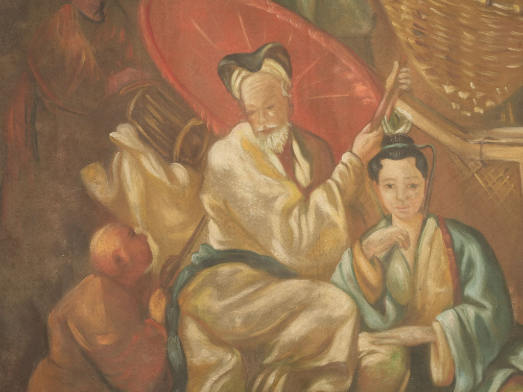 Vibrant 19th-century Chinoiserie canvas masterpiece