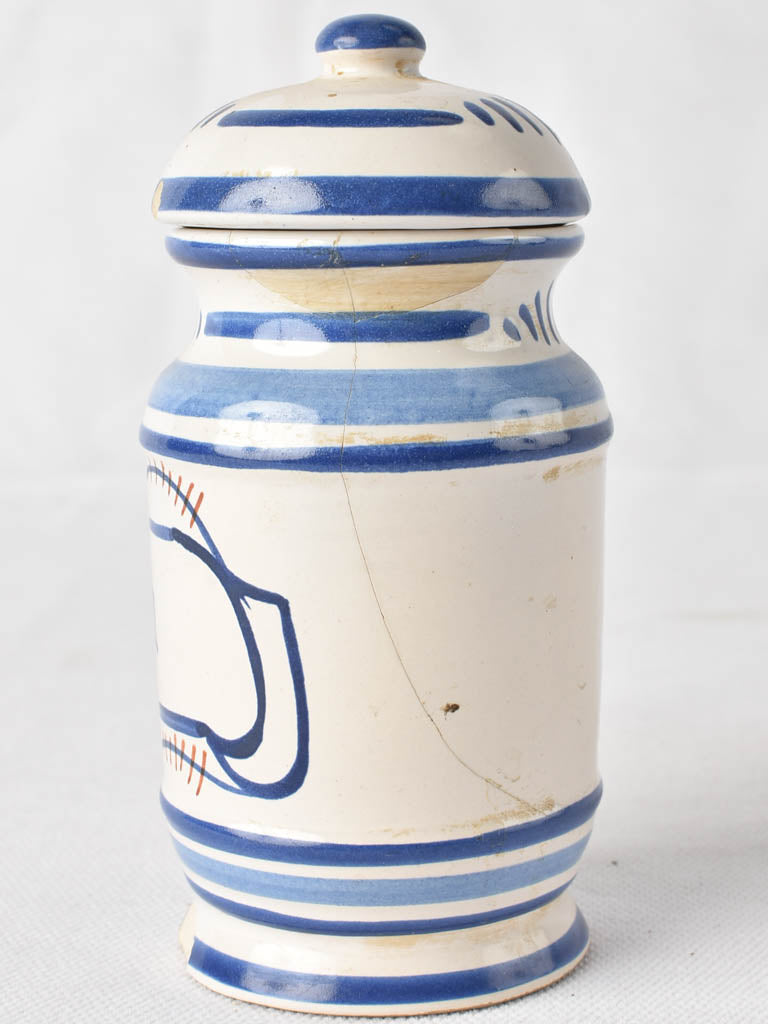 Vintage opium jar - small blue & white apothecary jar