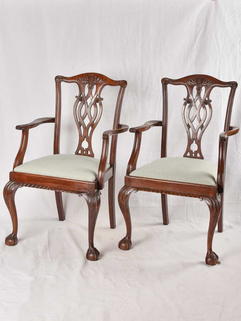 Pair claw & ball foot armchairs - Chippendale