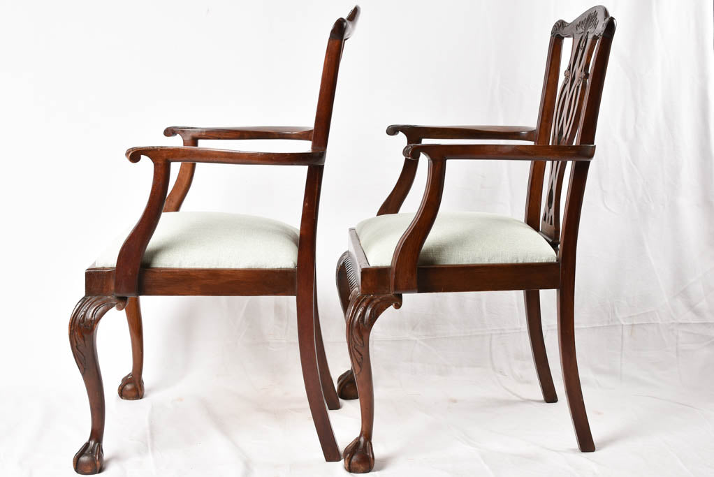 Pair claw & ball foot armchairs - Chippendale