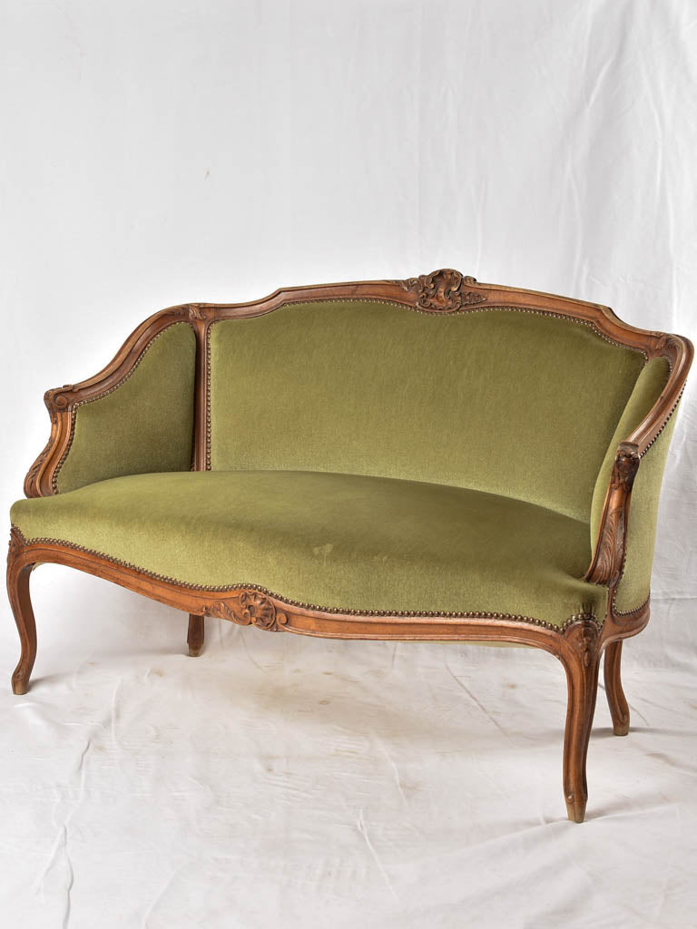 Antique Olive Green Velvet Louis Sofa