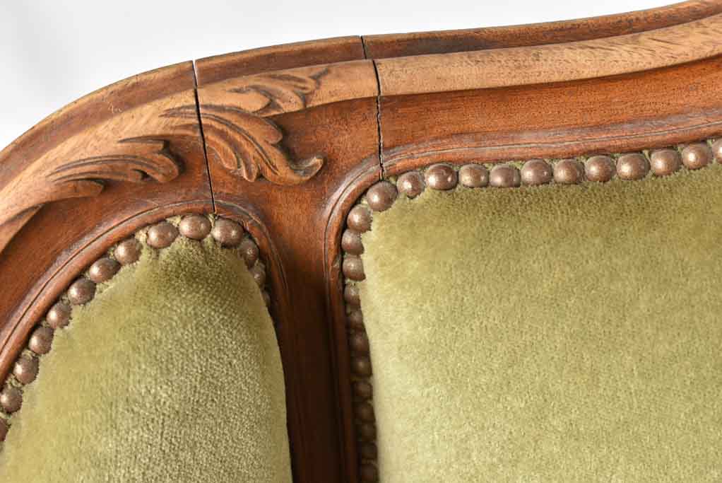 Olive Green Antique Louis XV Sofa