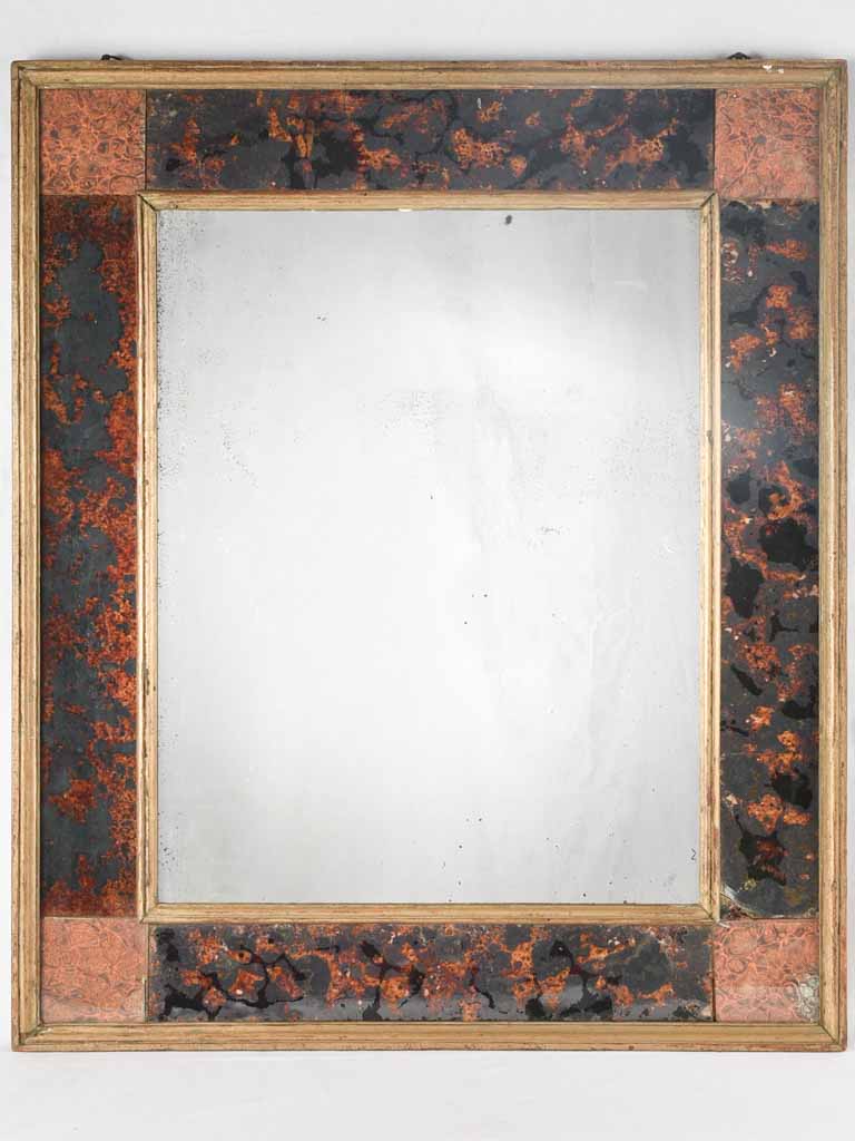 19th century mirror w/ decorative glass frame 35½" x 30"