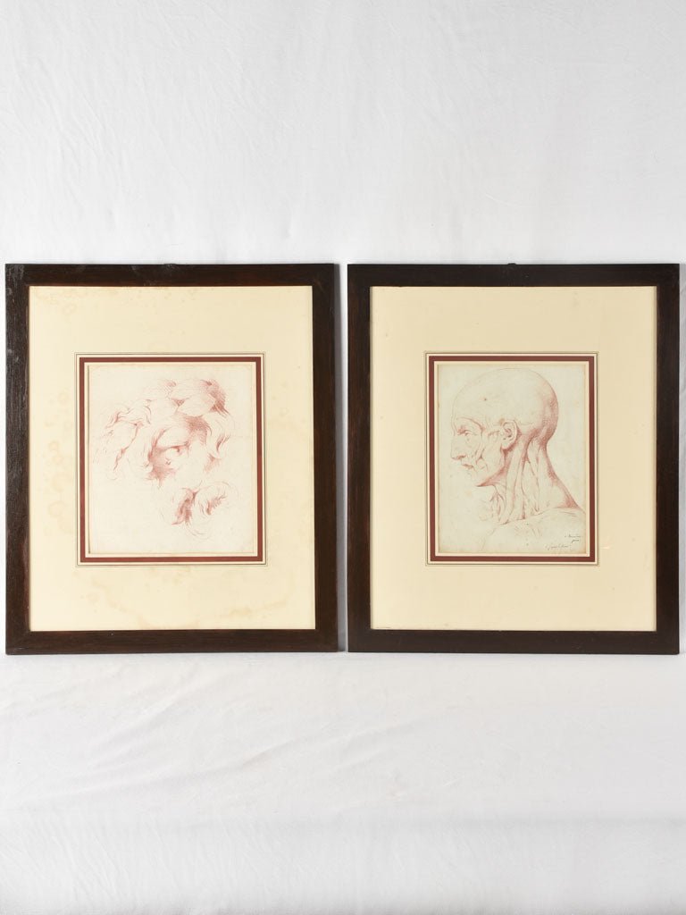 Antique Framed Sanguine Drawings