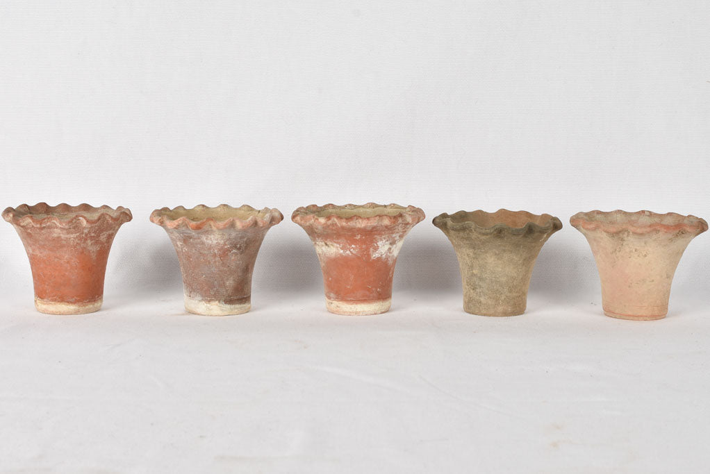 5 adorable flower pots - terracotta w/ rippled edge 3½"