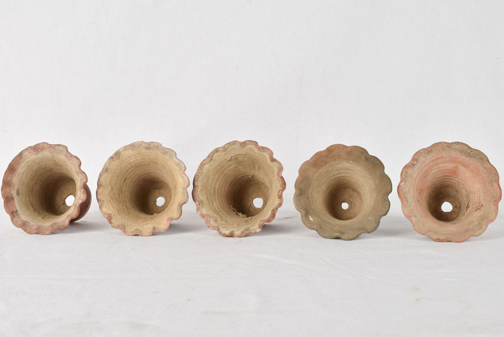 5 adorable flower pots - terracotta w/ rippled edge 3½"