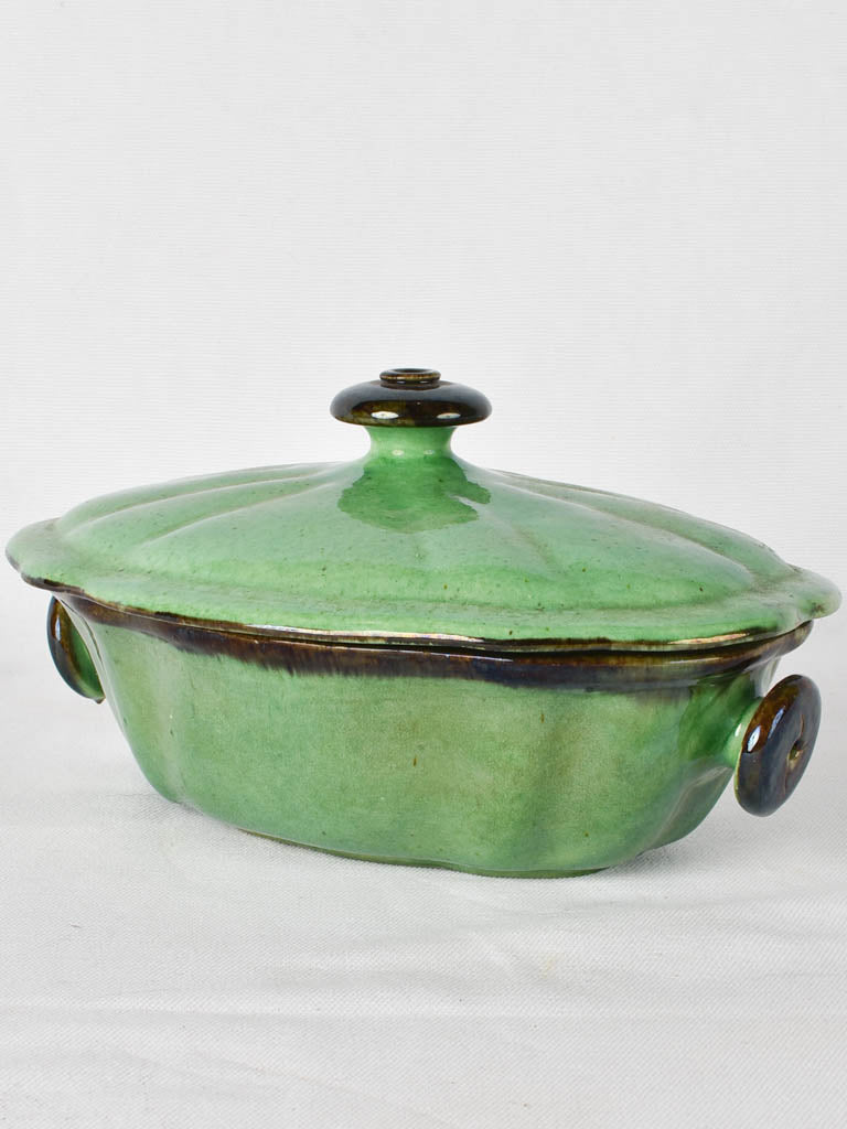 Vintage Dieulefit tureen - green & small 10¾"