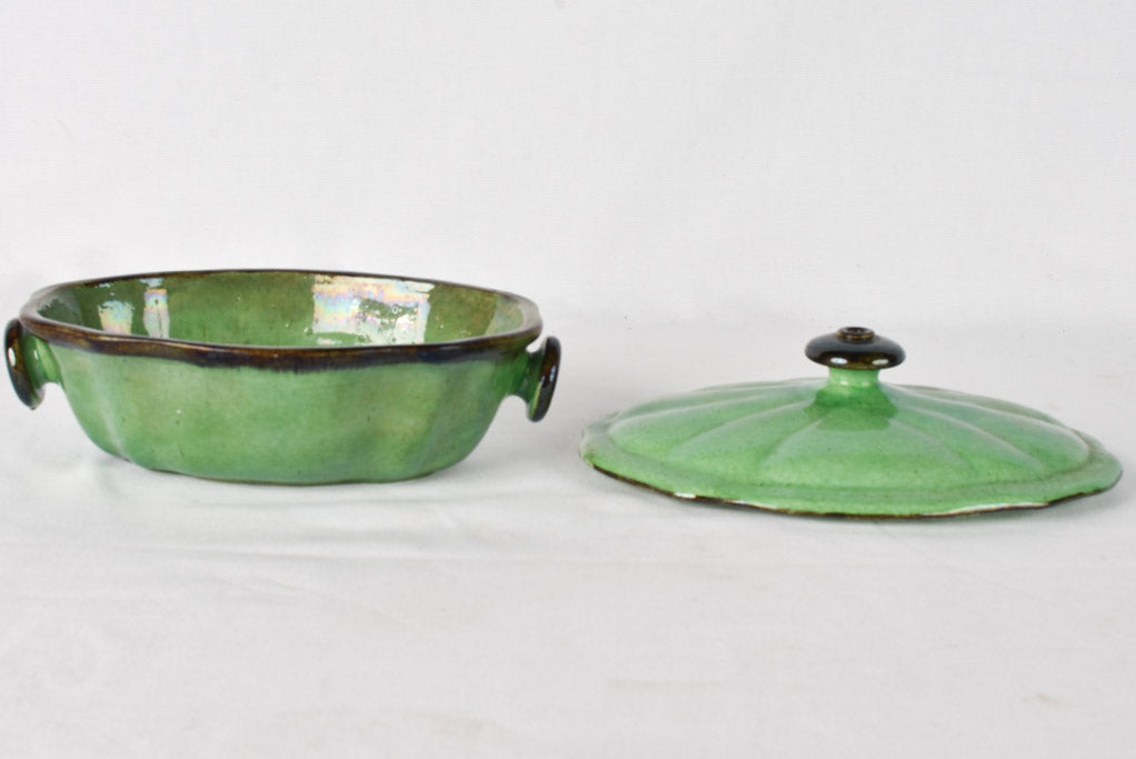 Vintage Dieulefit tureen - green & small 10¾"