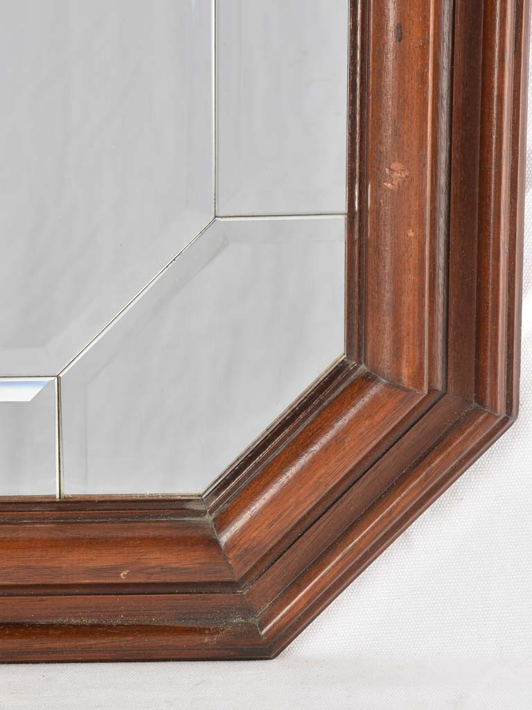 Vintage octagonal parclose mirror w/ wooden frame 33¾" x 25¼"