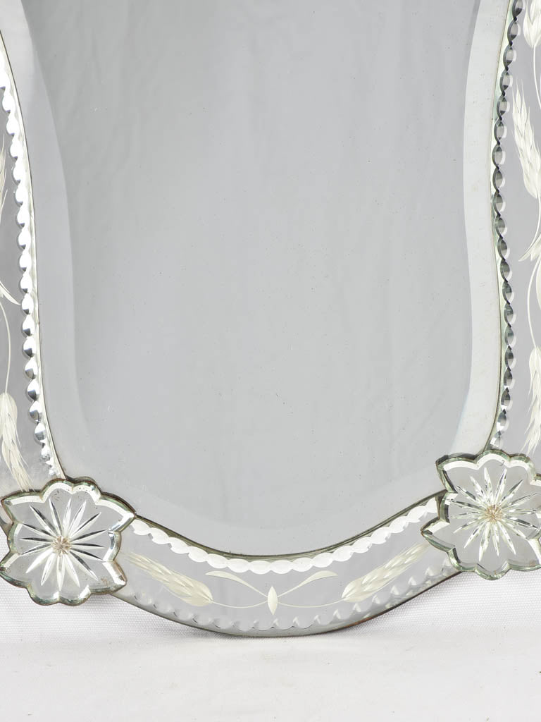 Vintage Venetian mirror w/ crest & etched frame 24½" x 19"